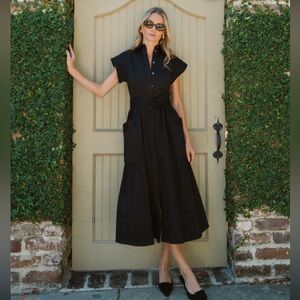 Julia Amory Betty Dress Black Silk Midi Size XS NWT